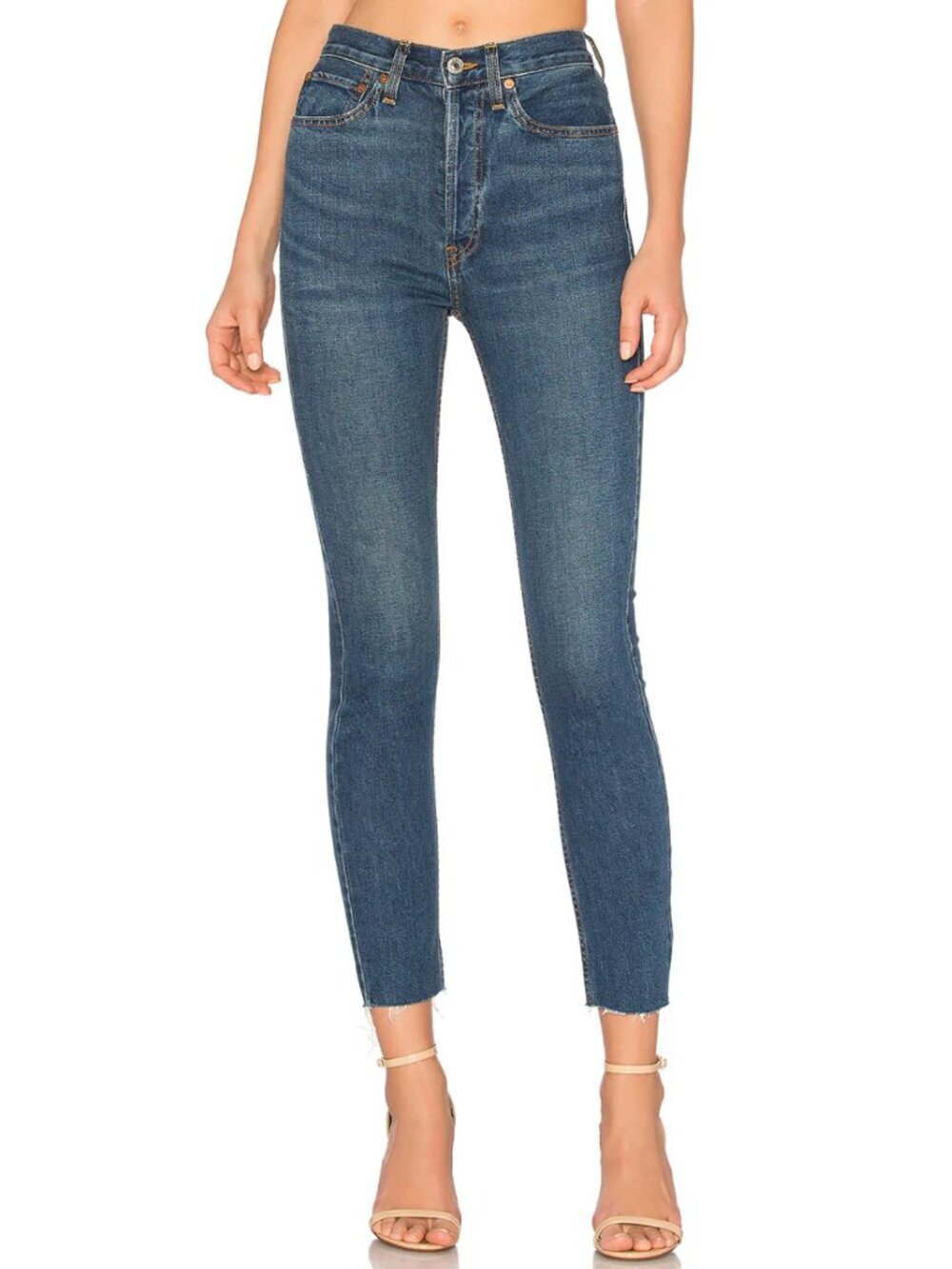 Re/Done Originals High Rise Ankle Crop in Medium Vintage Jeans size 28